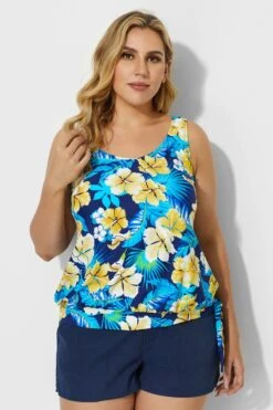 Elegant Floral Printed Side Tie Tankini Top -Bikini By Muse b detan009002t 4