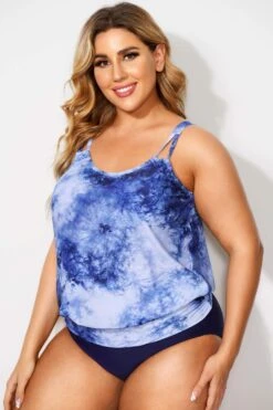 Tie Dye Printed Loop Strap Blouson Tankini Top -Bikini By Muse b detan010002 3