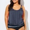 Navy Polka Dots Side Tie Blouson Tankini Top