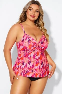 Multi Colors Tie Front Sweetheart Neckline Tankini Top 9 Multi Colors Tie Front Sweetheart Neckline Tankini Top -Bikini By Muse b detan024005 4