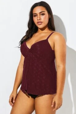 Wine Flyaway Flowy Twist Front Tankini Top -Bikini By Muse b detan030002 44