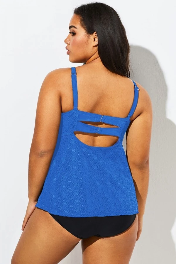 Blue Twist-front Sweetheart Neckline Tankini Top 2 Blue Twist-front Sweetheart Neckline Tankini Top - Image 2