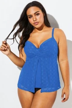 Blue Twist-front Sweetheart Neckline Tankini Top 8 Blue Twist-front Sweetheart Neckline Tankini Top -Bikini By Muse b detan030003 33