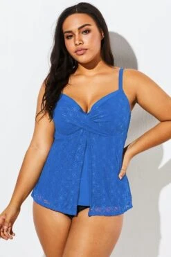 Blue Twist-front Sweetheart Neckline Tankini Top 10 Blue Twist-front Sweetheart Neckline Tankini Top -Bikini By Muse b detan030003 66