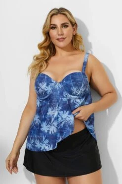 Palm Leaves Printed Sweetheart Neckline Underwire Tankini Set 7 Palm Leaves Printed Sweetheart Neckline Underwire Tankini Set -Bikini By Muse b detan031002 2