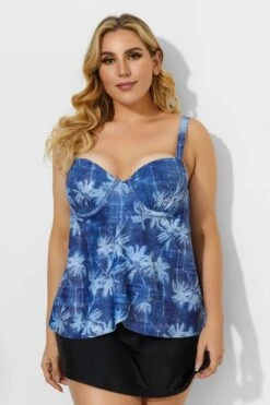 Palm Leaves Printed Sweetheart Neckline Underwire Tankini Set 6 Palm Leaves Printed Sweetheart Neckline Underwire Tankini Set -Bikini By Muse b detan031002 4