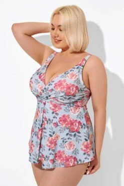 Flower Print V-Neck Underwire Elegant Tankini Top -Bikini By Muse b detan049003 4