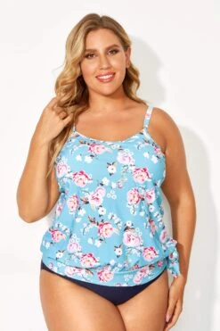 Floral Printed Self-tie Halter Straps Tankini Top