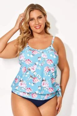 Floral Printed Self-tie Halter Straps Tankini Top -Bikini By Muse b detan053002 3