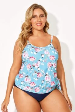 Floral Printed Self-tie Halter Straps Tankini Top -Bikini By Muse b detan053002 4
