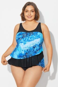 Plus Size Sea Pattern Scoop Neck Tankini Top -Bikini By Muse b detan063006 3