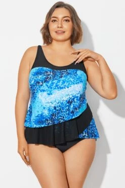 Plus Size Sea Pattern Scoop Neck Tankini Top -Bikini By Muse b detan063006 4