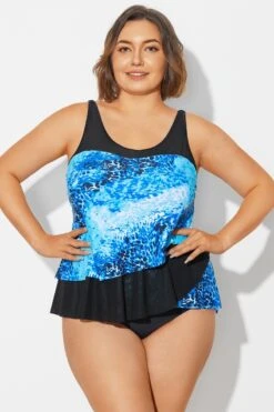 Plus Size Sea Pattern Scoop Neck Tankini Top -Bikini By Muse b detan063006 5