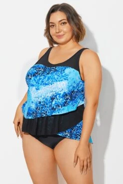 Plus Size Sea Pattern Scoop Neck Tankini Top -Bikini By Muse b detan063006 6
