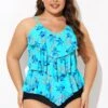 Flower Printed V-neck Ruffle Women Tankini Top