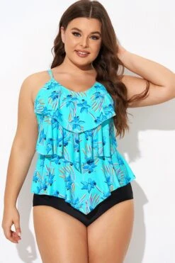 Flower Printed V-neck Ruffle Women Tankini Top -Bikini By Muse b detan076007 3 1