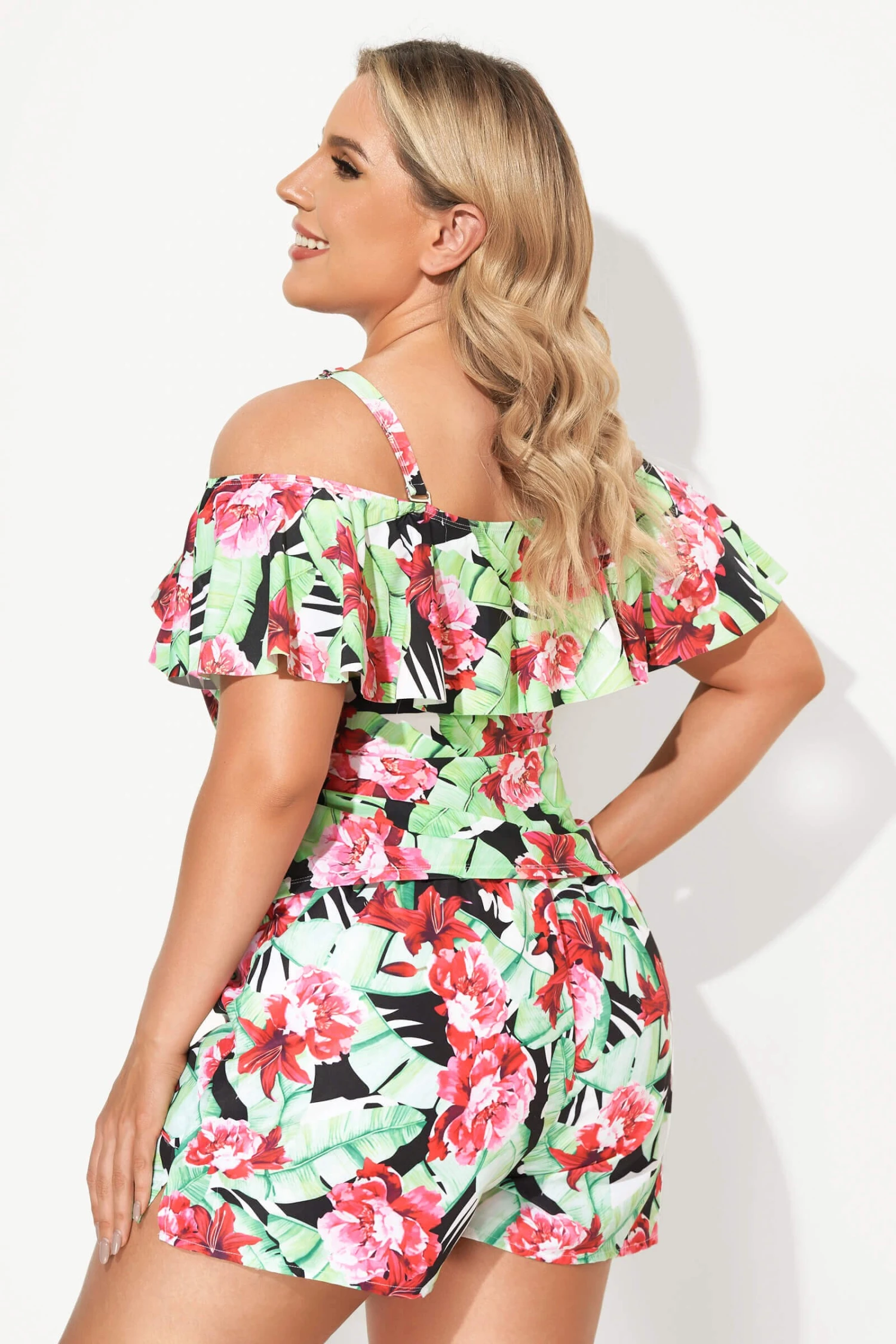 Floral Printed Off The Shoulder Women Tankini Set 3 Floral Printed Off The Shoulder Women Tankini Set - Image 3