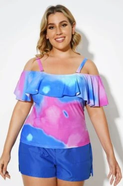 Square Collar Tie Dye Underwire Adjustable Straps Tankini Top