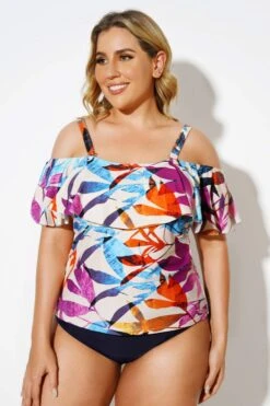 Colourful Leaves Printed Underwire Tankini Top -Bikini By Muse b detan086003 3