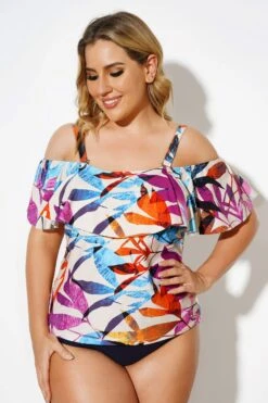 Colourful Leaves Printed Underwire Tankini Top -Bikini By Muse b detan086003 4