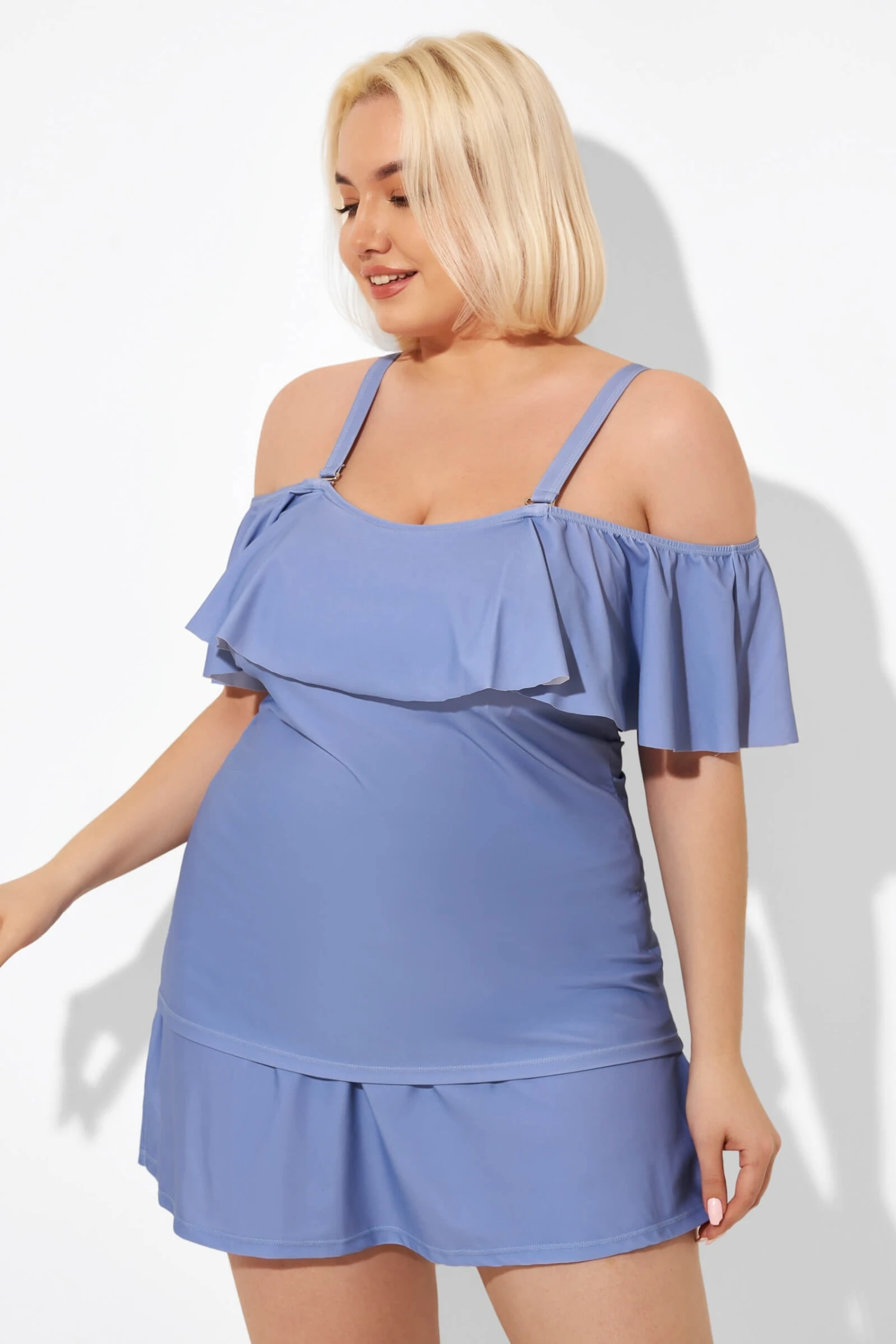 Blue Off The Shoulder Tankini Top 1 Blue Off The Shoulder Tankini Top