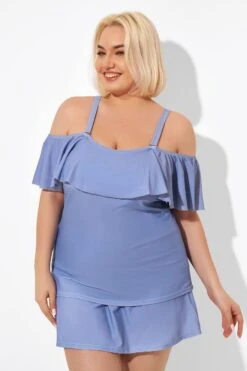 Blue Off The Shoulder Tankini Top 11 Blue Off The Shoulder Tankini Top -Bikini By Muse b detan086005 6