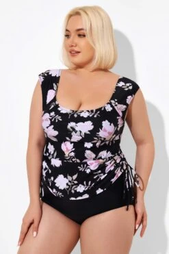 Floral Printed Adjustable Tankini Top With Sleeves -Bikini By Muse b detan092001 3