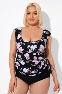 Floral Printed Adjustable Tankini Top With Sleeves -Bikini By Muse b detan092001 4