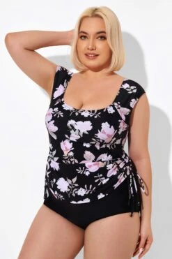 Floral Printed Adjustable Tankini Top With Sleeves -Bikini By Muse b detan092001 5
