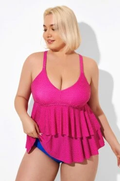 Pink V-neck Tankini Top With Ruffled Hem -Bikini By Muse b detan122001 3