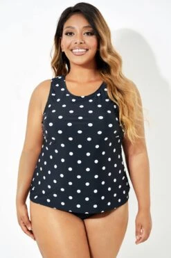 Black Fashionable Polka Dot Coverage Tankini Top -Bikini By Muse b detan125001 3