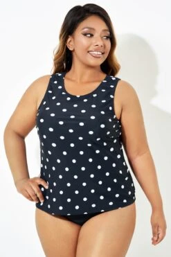 Black Fashionable Polka Dot Coverage Tankini Top -Bikini By Muse b detan125001 4