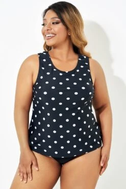 Black Fashionable Polka Dot Coverage Tankini Top -Bikini By Muse b detan125001 6