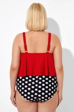 Red Ruched Flounce U-neck Blouson Tankini Top -Bikini By Muse b detan129001 2