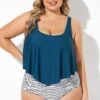 Blue Scoopneck Ruched Flounce Blouson Tankini Top
