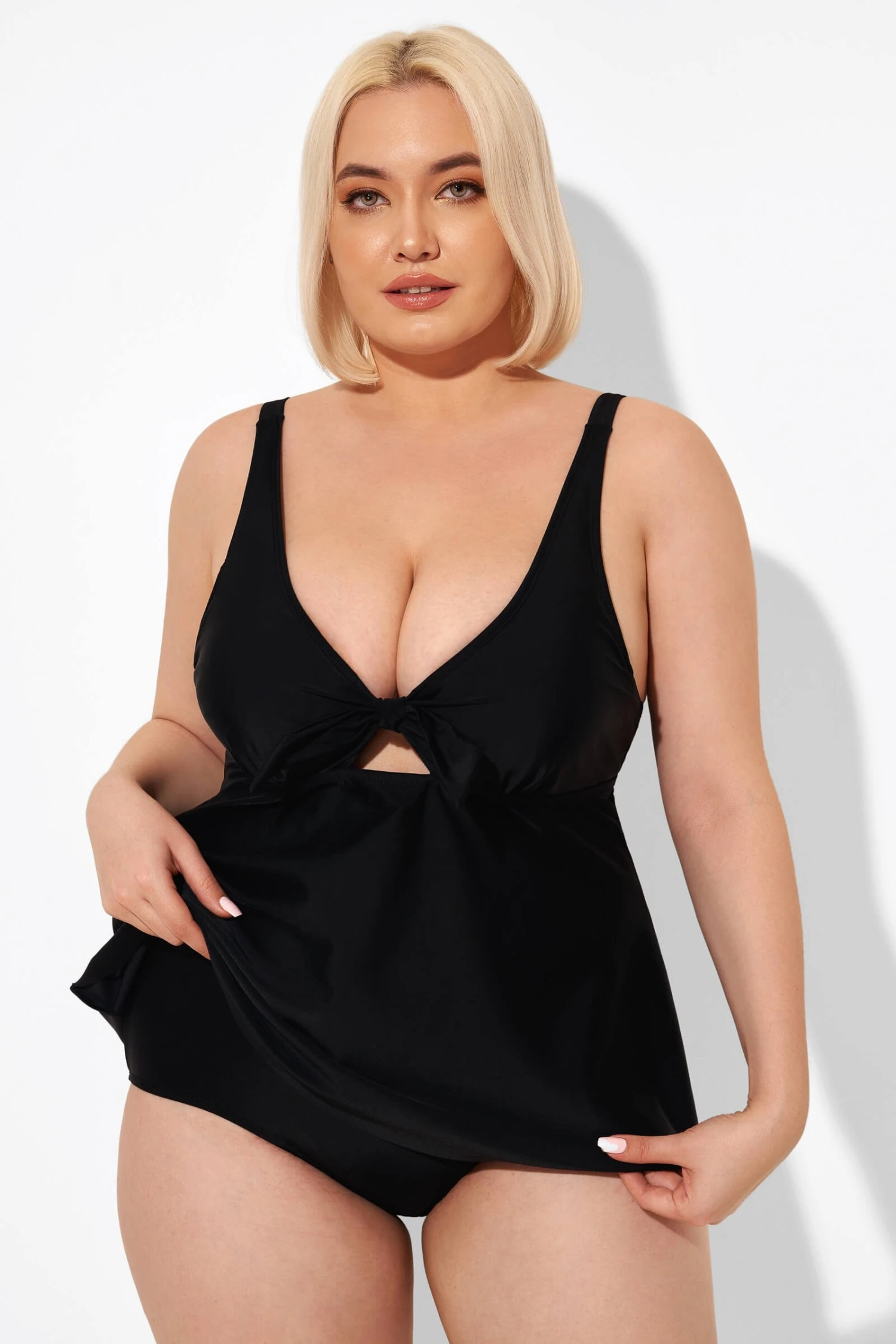 Black Sexy Tie Front Underwire Tankini Top 2 Black Sexy Tie Front Underwire Tankini Top - Image 2