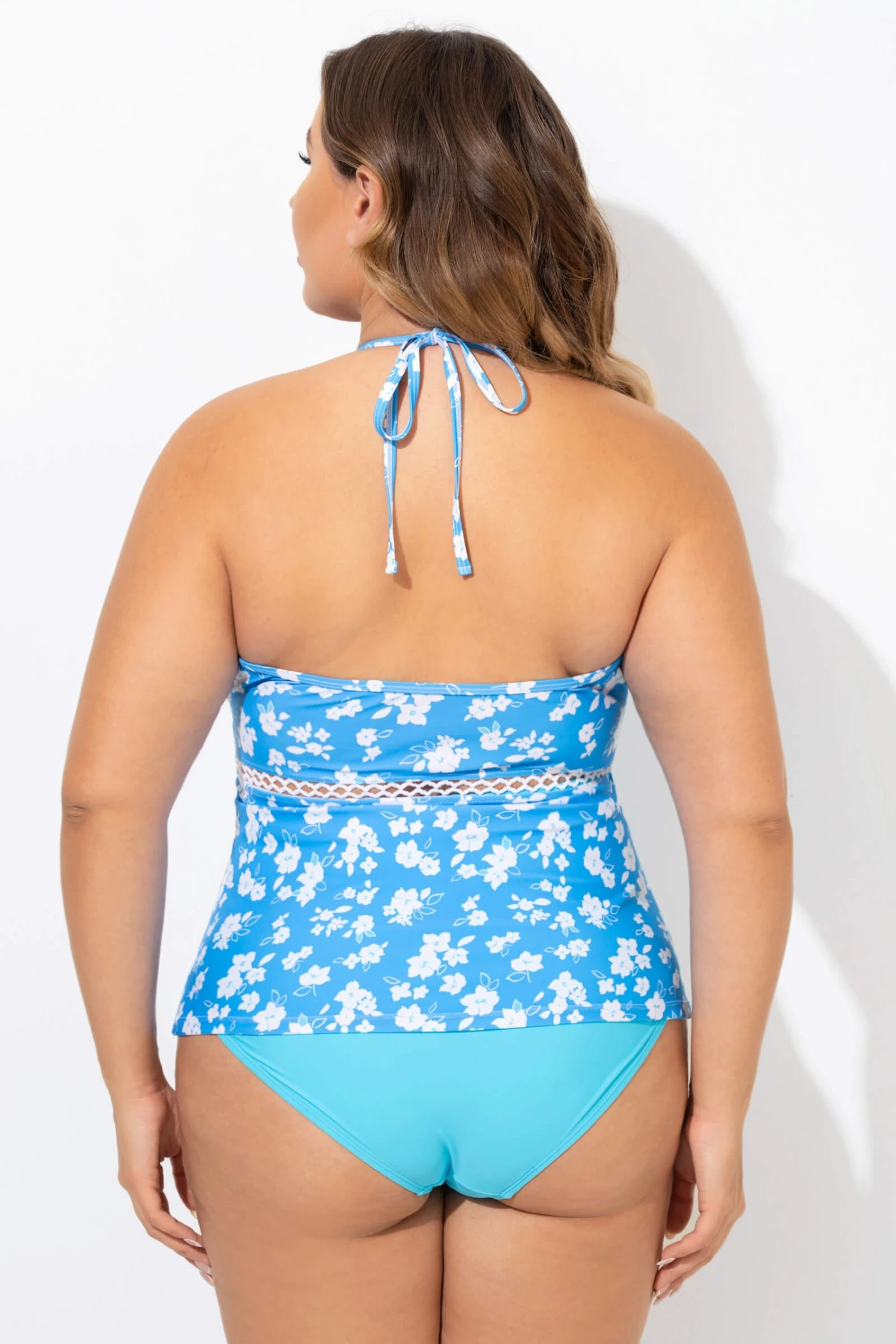 Blue Printed High Neck Keyhole Halter Tankini Top 2 Blue Printed High Neck Keyhole Halter Tankini Top - Image 2