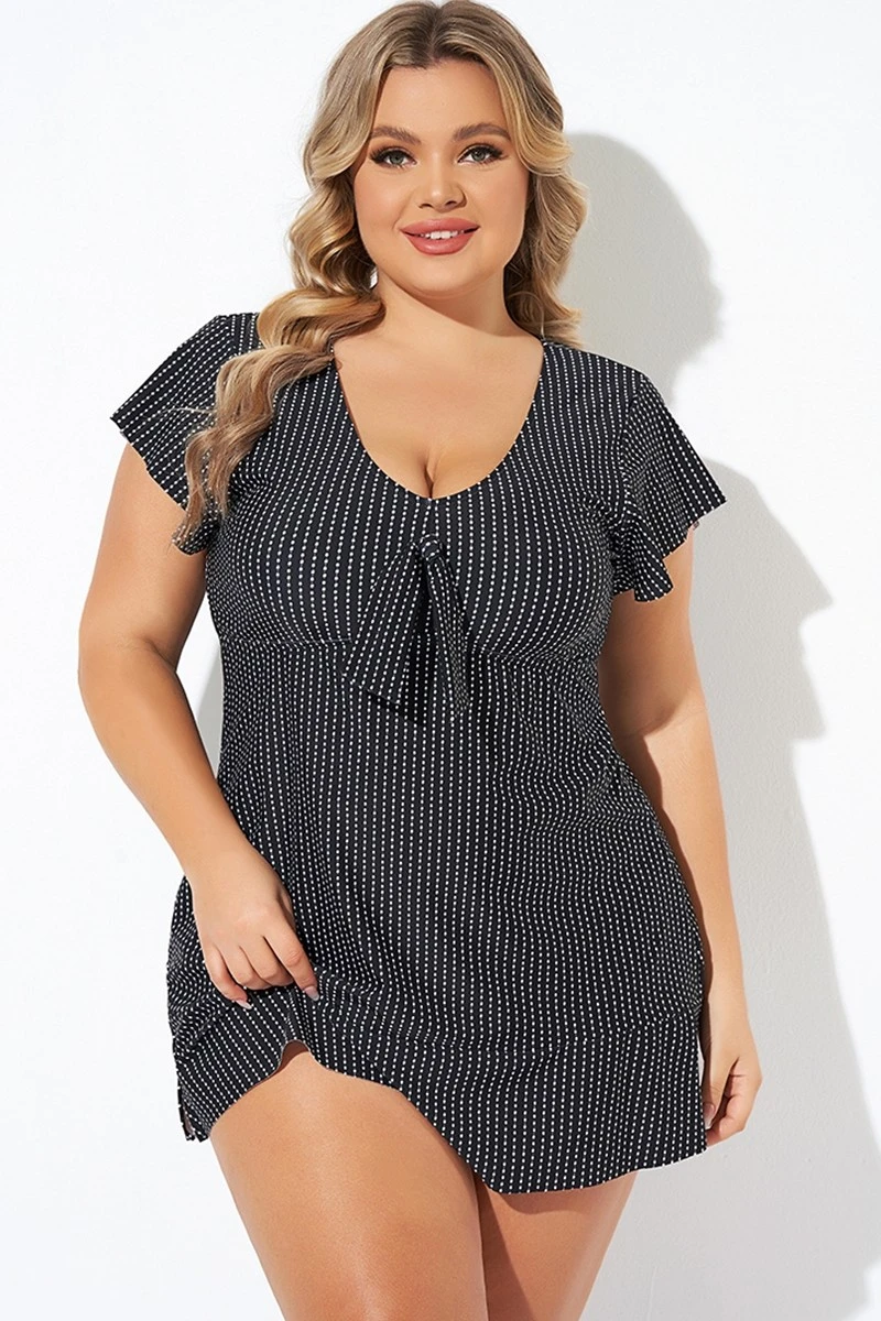 Textured Dot Flutter-Sleeve Cap Sleeves Tankini Top 1 Textured Dot Flutter-Sleeve Cap Sleeves Tankini Top