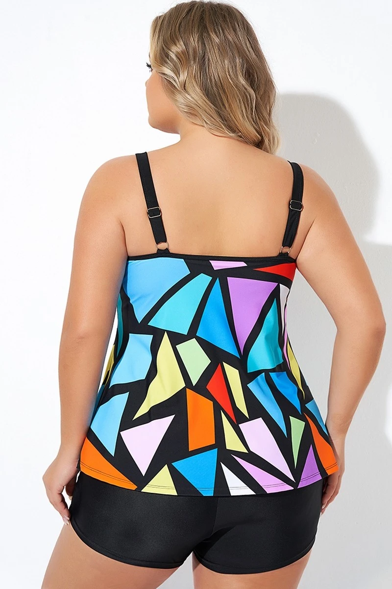 Colorful Adjustable Strap Geometric Print Tankini Top 2 Colorful Adjustable Strap Geometric Print Tankini Top - Image 2