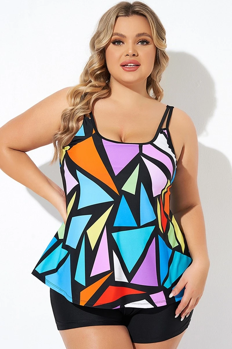 Colorful Adjustable Strap Geometric Print Tankini Top 6 Colorful Adjustable Strap Geometric Print Tankini Top - Image 6