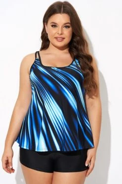 Round Neck Blue Ombre Printed Tankini Top -Bikini By Muse b detan167004 3
