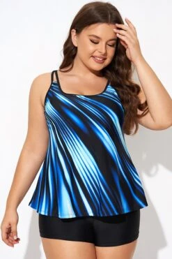 Round Neck Blue Ombre Printed Tankini Top -Bikini By Muse b detan167004 4