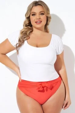 Stylish White Puff Sleeve Woman Tankini Top 9 Stylish White Puff Sleeve Woman Tankini Top -Bikini By Muse b detan168001 4