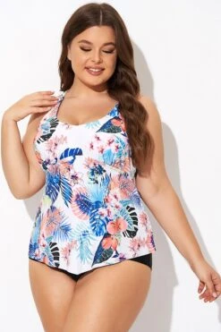 Flower Printed Racerback V Neckline Tankini Top 8 Flower Printed Racerback V Neckline Tankini Top -Bikini By Muse b detan169001 3