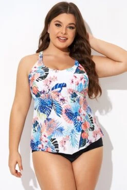 Flower Printed Racerback V Neckline Tankini Top 10 Flower Printed Racerback V Neckline Tankini Top -Bikini By Muse b detan169001 4