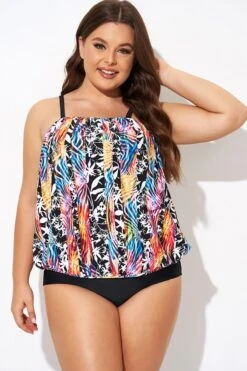 Detachable Neck Strap Blouson Bandeau Tankini Top 8 Detachable Neck Strap Blouson Bandeau Tankini Top -Bikini By Muse b detan172001 3