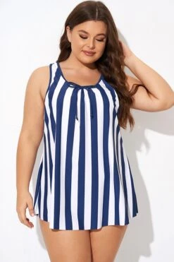 Striped Navy Blue Bowknot Women Tankini Top