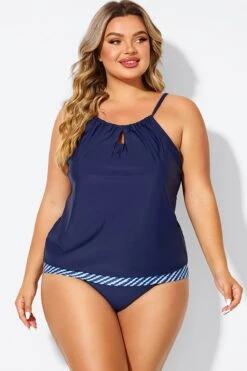 Navy High Neck Blouson Women Tankini Top 8 Navy High Neck Blouson Women Tankini Top -Bikini By Muse b detan176001 3