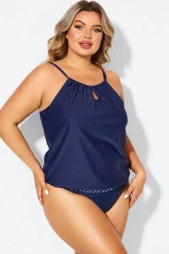 Navy High Neck Blouson Women Tankini Top 9 Navy High Neck Blouson Women Tankini Top -Bikini By Muse b detan176001 4