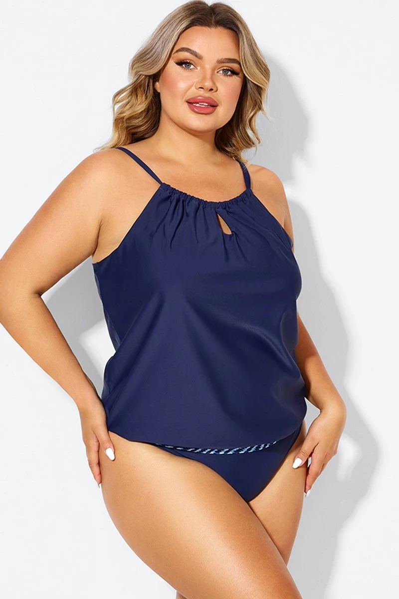 Navy High Neck Blouson Women Tankini Top 4 Navy High Neck Blouson Women Tankini Top - Image 4
